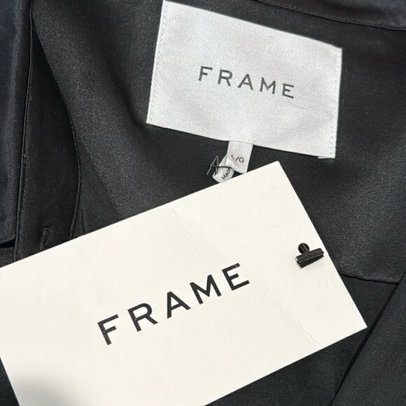 NWT FRAME Cinch Front Long Sleeve Top Black Silk Large Revolve - Picture 14 of 16